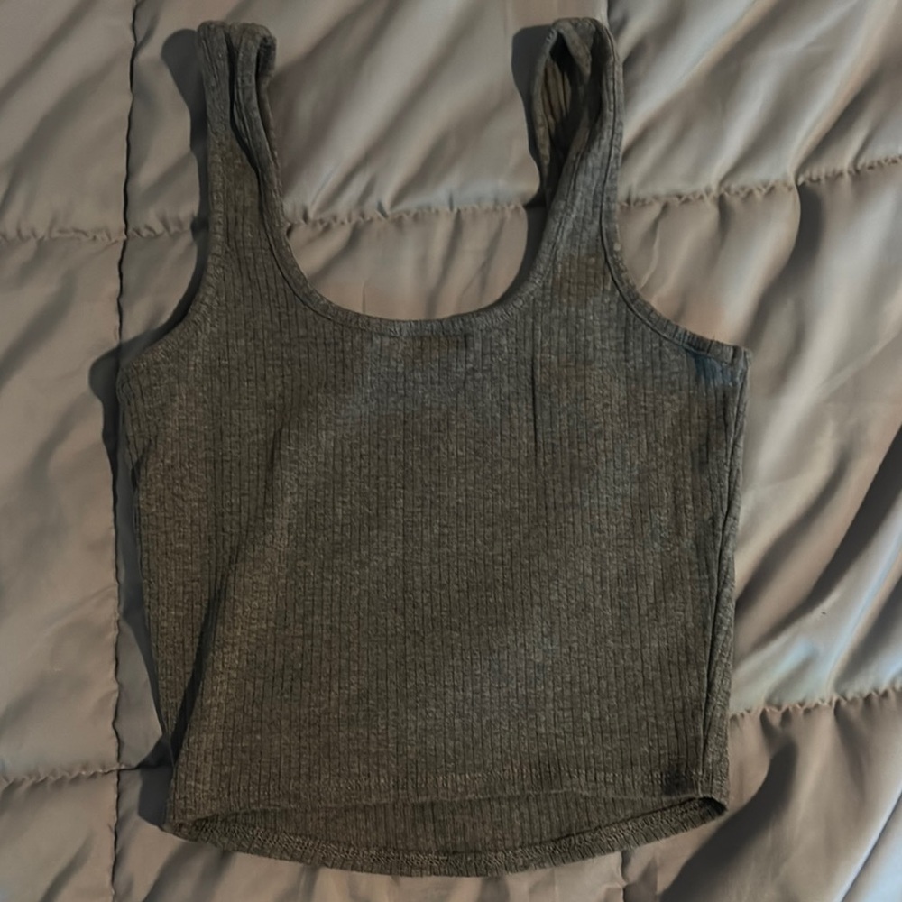 Gray Ribbed Women's Tank Top - Picture 2 of 2